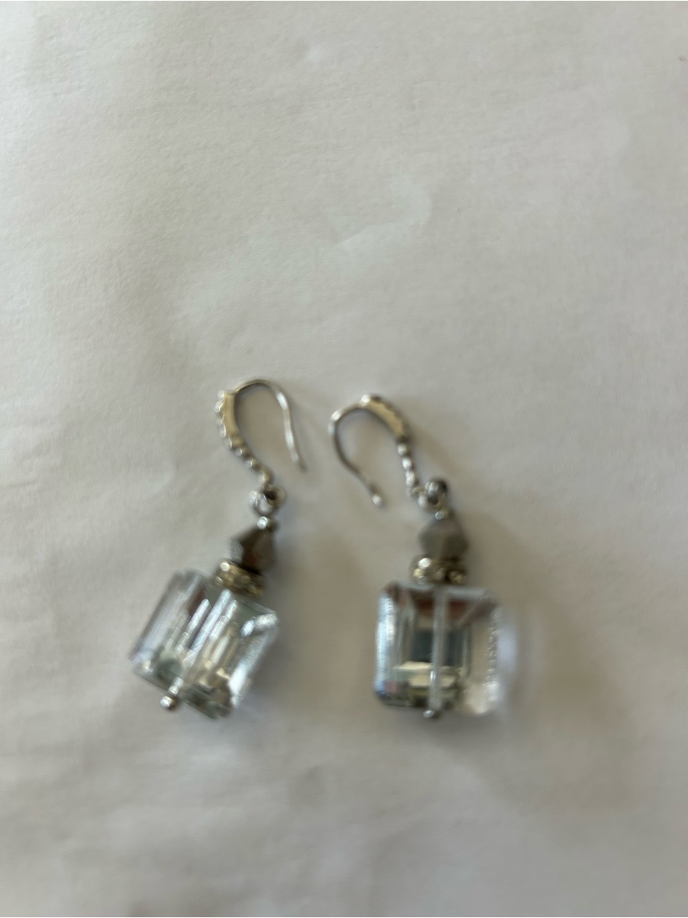 Crystal Cube Drop Earrings - Clear and Silver - Picture 2 of 2